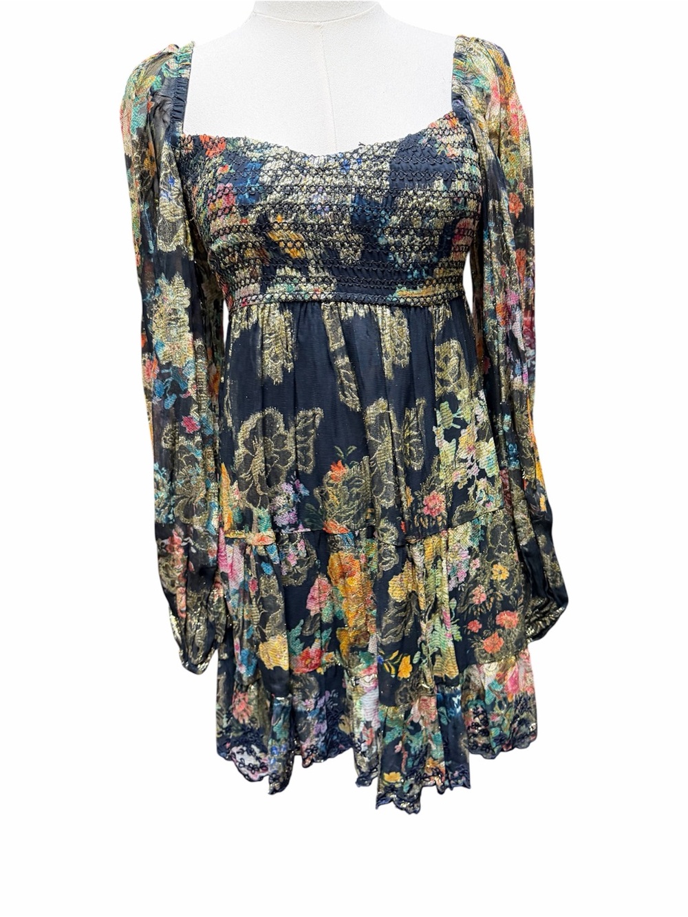 H_4 Hemant & Nandita Rafa Short Dress in navy blue floral prin